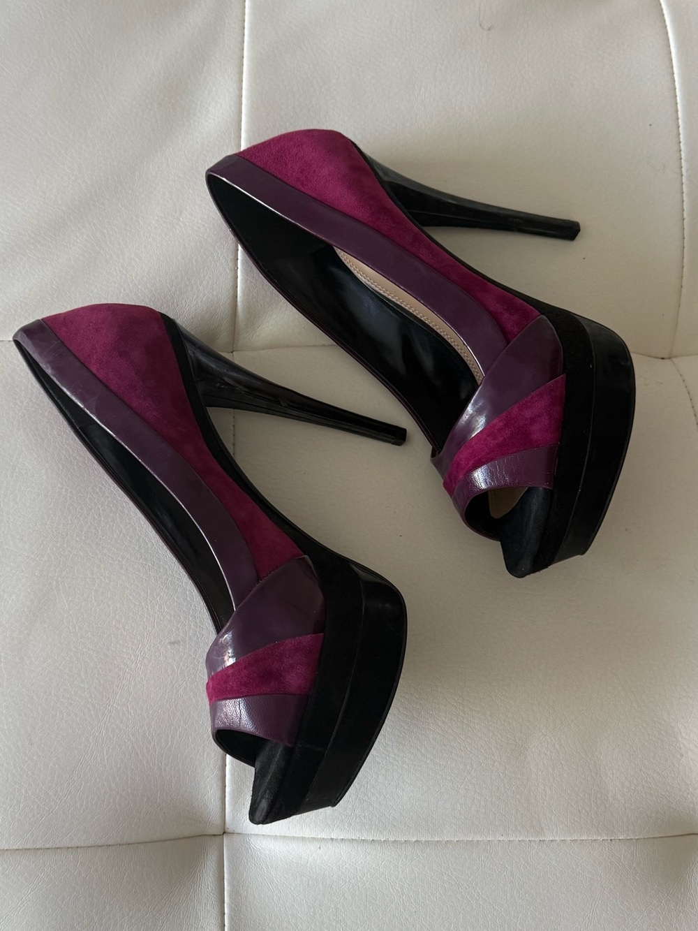 Betsey Johnson Plum & Black Peep-Toe Platform Pumps